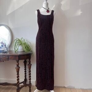 Vintage Fairweather Maxi Sparkle geometric dress sz 10 glam whimsigoth